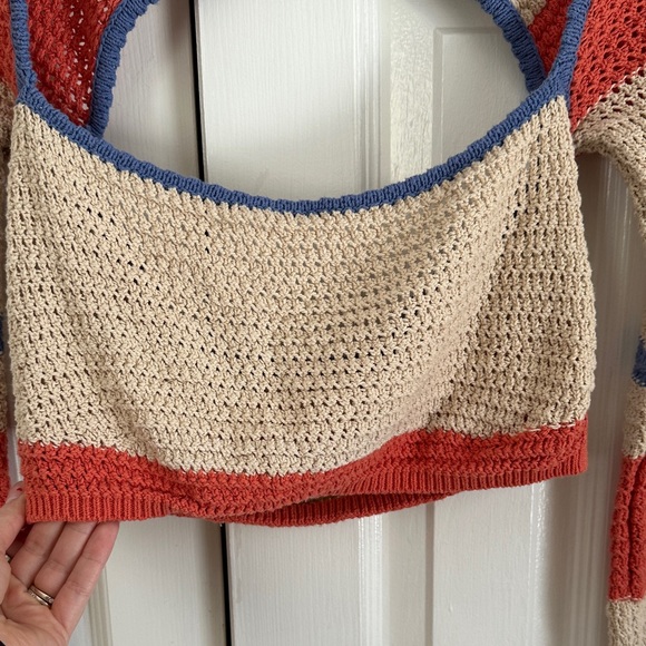 Free People Beach Love Me Long-Sleeve Fauxchet Striped Sweater Top Size Small - Picture 7 of 11